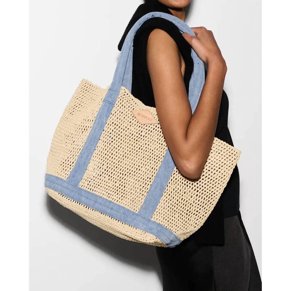 NEW MZ WALLACE women's medium crochet tote bag in light denim - Picture 3 of 3